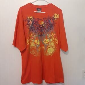 Vtg Miami Ink T Shirt Mens 2XL Skulls Tattoo Art Goth Grunge Orange Short Sleeve